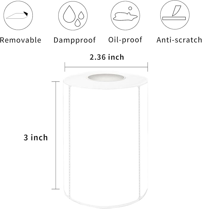 2×3 Inch White Removable Thermal Labels,Waterproof Thermal Label (300 Sheets per Roll,2 Rolls)