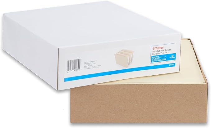 Staples Reinforced File Folder with Fasteners, Letter Size, Manila, Durable Paper Stock, 50/Pack