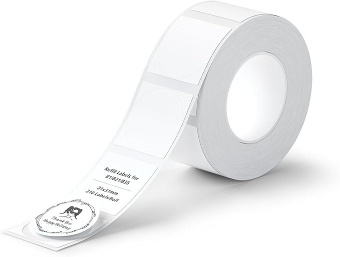 NIIMBOT Labels for B21/B1/B2 Label Printer, Thermal Stickers 1.22'' x 1.22''(31x31mm), Waterproof, Oil-Proof Label Tape, 1 Roll of 210 Round Sticker Labels