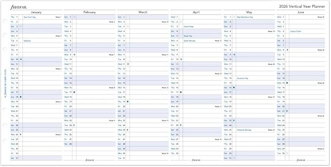 Filofax Calendar Diary Refill, A5 Size, Vertical Year Planner, White Paper, English, 2026 (C68501-26)