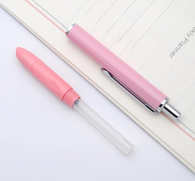 OASO K016 Retractable Fountain Pen Set 0.5mm with 4pcs Blue Ink Cartridges Smooth Writing for School Students (Coral Pink)