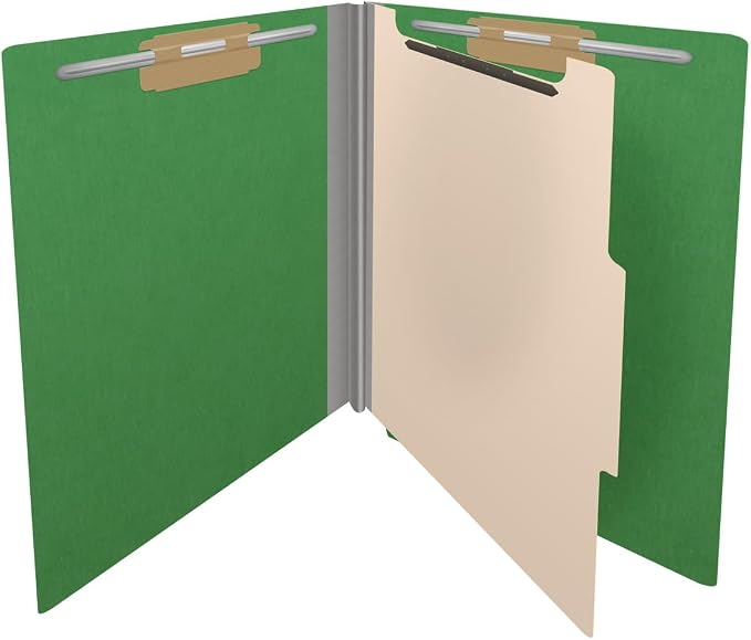 Pressboard Classification Folders, Full Cut End Tab, Letter Size, 1 Divider, Moss Green (Box of 10)
