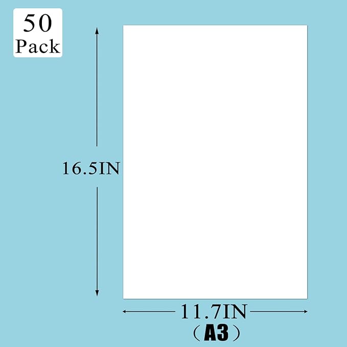 White Poster Boards 50 Sheets, 11.7"x16.5"(A3), Heavyweight 300GSM Poster Paper Bulk for Art Display Board, Classroom Use, School Craft Project, Presentation Drawing