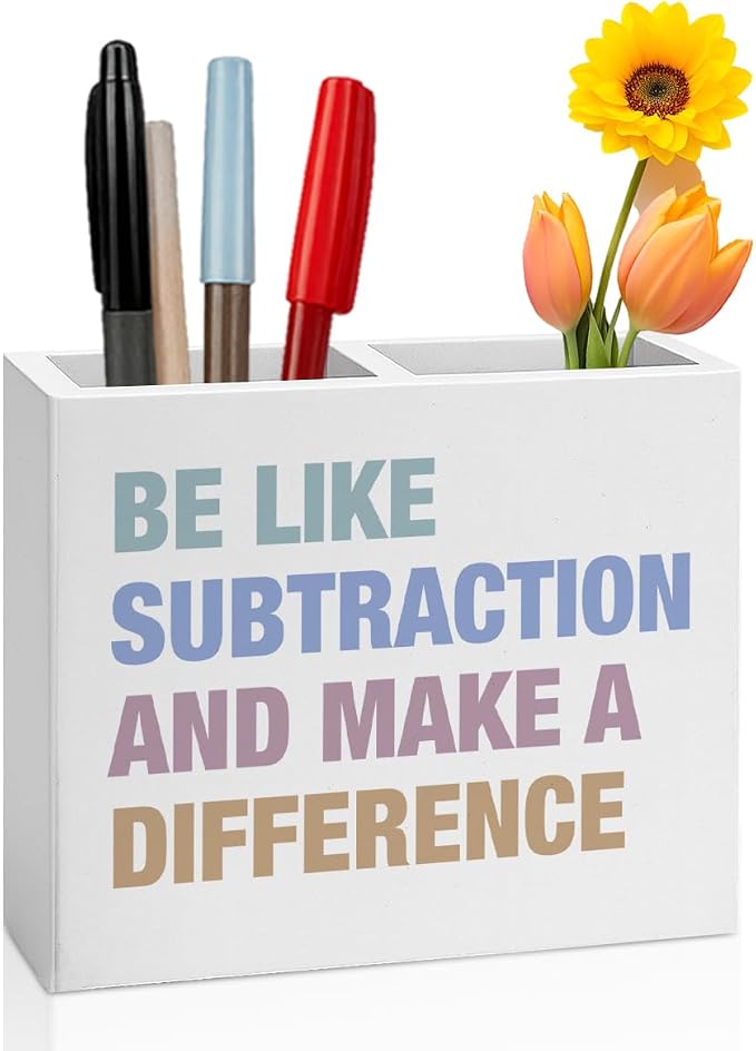 Math Teacher Pencil Holder Decor Teacher Appreciation Gifts for Office Mathematician Math Lover Gifts math Theme Wooden Organizer Vase for Office Home Desk Table