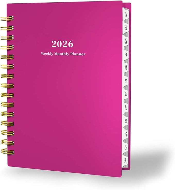 Ymumuda 2026 Planner, Daily Weekly and Monthly Planner，Jan 2026 - Dec 2026, 8.4" x 6.3", 2026 Calendar Planner Book with Tabs, Spiral Notebook with Inner Pocket for Office Home School Supplies