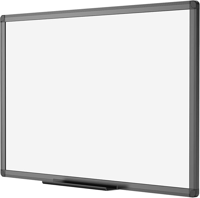 VIZ-PRO Magnetic Dry Erase White Board, 36 X 24 Inches, Black Aluminium Frame