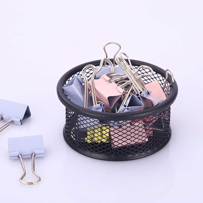 Black Metal Mesh Desk Organizer - Multi-Purpose Clip Holder for Office and School Supplies, Paperclip/Binder Clip Dispenser with Non-Slip Base (Home Office, Classroom, Study Desk Accessories)