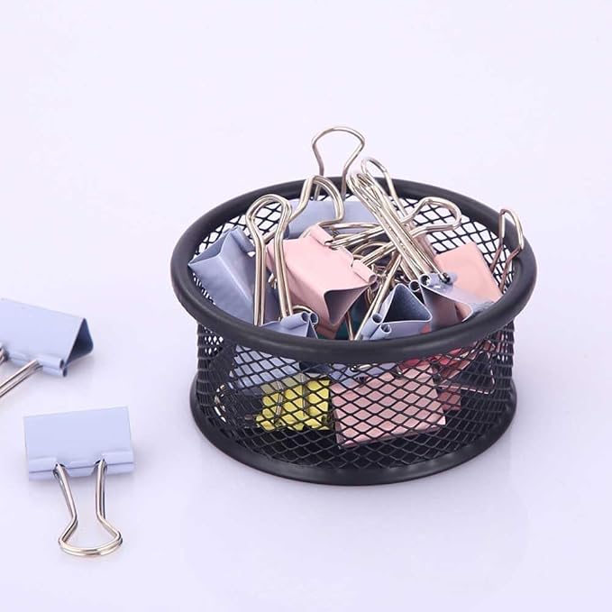 Black Metal Mesh Desk Organizer - Multi-Purpose Clip Holder for Office and School Supplies, Paperclip/Binder Clip Dispenser with Non-Slip Base (Home Office, Classroom, Study Desk Accessories)