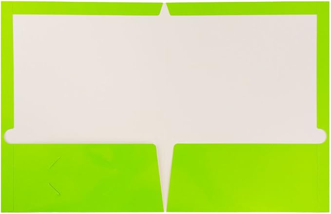 JAM PAPER Laminated Two Pocket Glossy School Folders - Letter Size - High Gloss Lime Green - Bulk 100/Box