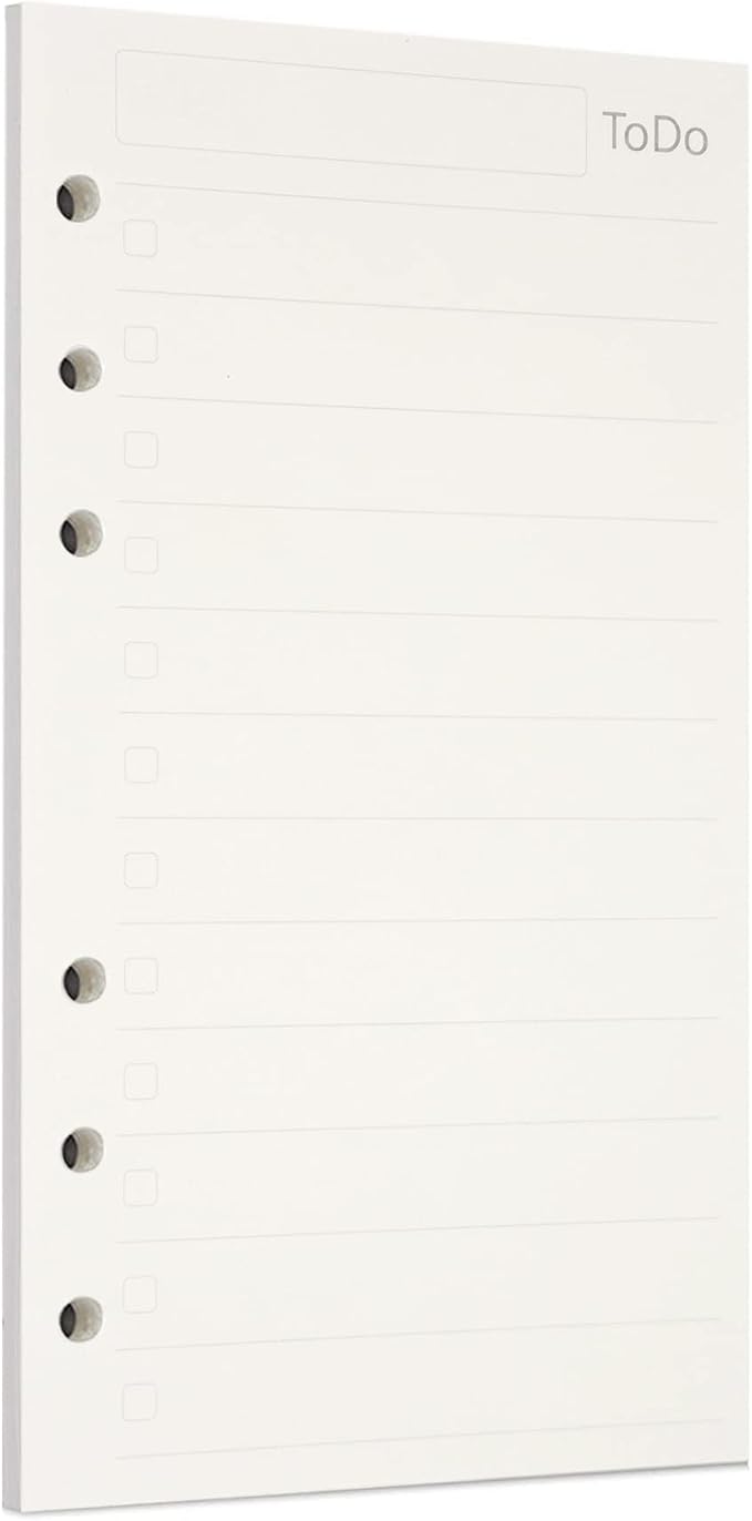Zelten 1 Pack A6 45 Sheets/90 Pages Todo Loose Leaf Punched Paper Refills Paper for 6 Hole Binder Personal Organizer Diary Notebook Refillable Planner
