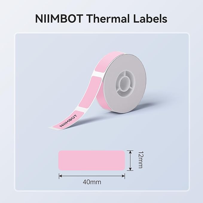 NIIMBOT Label Maker Tape for D11/D110/D101 Label Maker, 12 x 40 mm (0.47'' x 1.57'') for Home Office Labeling Tape Replacement, Pink