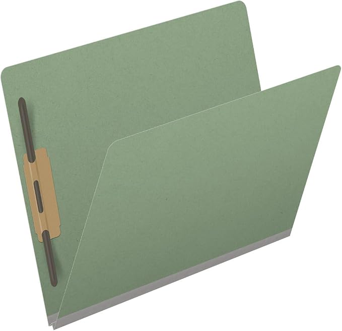 End Tab Pressboard Folders, Letter Size, 2" exp, Fasteners Pos #1 & #3, Green (Box of 25)