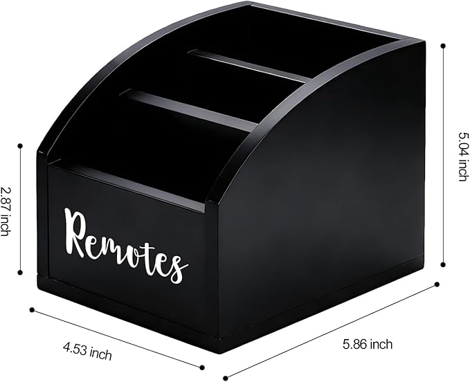 BONNY DODO Remote Control Holders Organizer Box for Table Black Small Wooden Desk Farmhouse Home Decor Caddy Basket Store Tv Remote for Media Player,Pencil,Glassees&Office Supplies (Black, S)