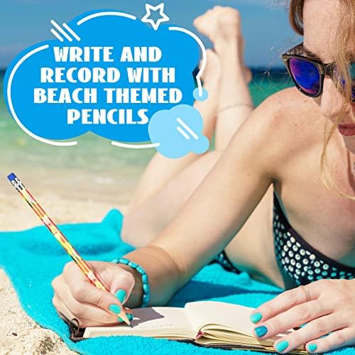 Fainne 144 Pcs Beach Themed Summer Pencils with Eraser Bulk Hawaiian Party Favors Cool Summer Novelty Fun Wooden Colorful Pencils for Class School Office Supplies Reward Prize Party Gifts, 6 Style