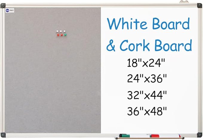 White Board and Cork Board Combo - 40 x 28 Inches Large Dry Erase Whiteboard and Bulletin Board, Magnetic Wall Pin Display Board for Home, Classroom & Office, 28"x40" Grey