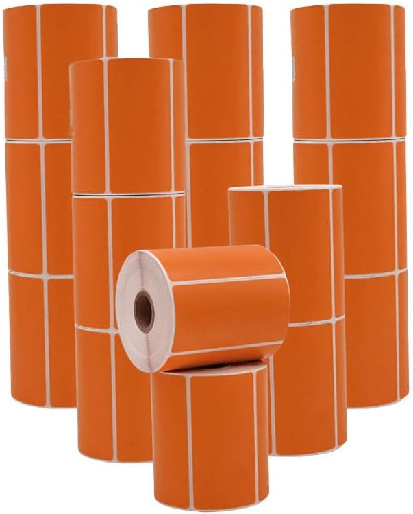 WOD Racing Orange Direct Thermal Label Rolls - 4 x 2 inch, 725 Nametag Stickers per Roll (Pack of 16) Permanent Adhesive Color Coding, Labeling, Inventory Management Home, Business, and Classroom.