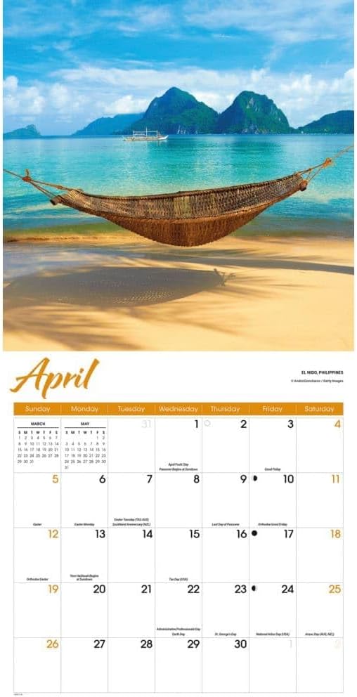 Carousel Calendars, Tropical Islands 2026 Wall Calendar, 12'' X 12'', 16-Month Calendar with Stapled Binding