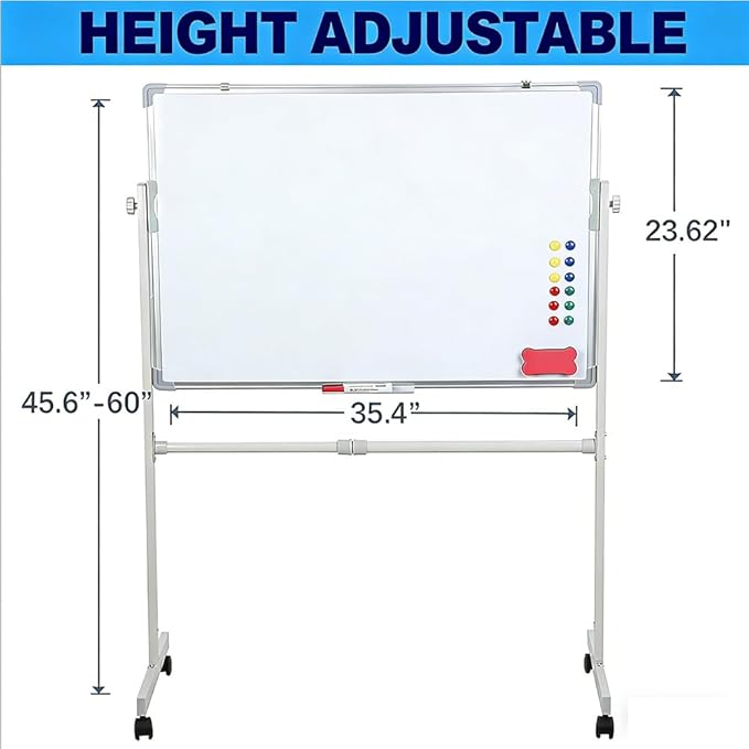 hatleues Magnetic Whiteboard with Stand- 36" x 24" Double-Sided Rolling White Board Mobile Dry Erase Board on Casters for Office, Classroom, Home & Presentations - Includes Marker & Eraser 60x90cm