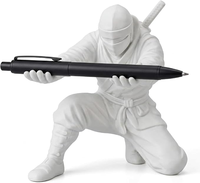 3.5 in Ninja Pen Holder, Ninja Warrior Pen Holder for Desk, Pen Holder with Sword Pens, Large White Ninja Warrior Accessories, Unique Office Desk Organizer
