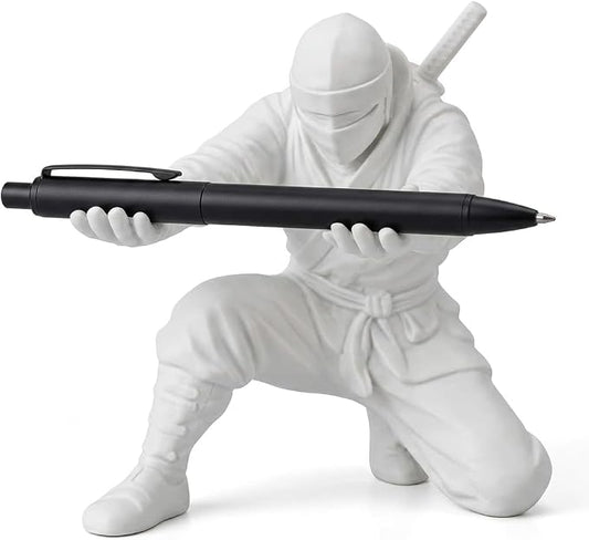 3.5 in Ninja Pen Holder, Ninja Warrior Pen Holder for Desk, Pen Holder with Sword Pens, Large White Ninja Warrior Accessories, Unique Office Desk Organizer