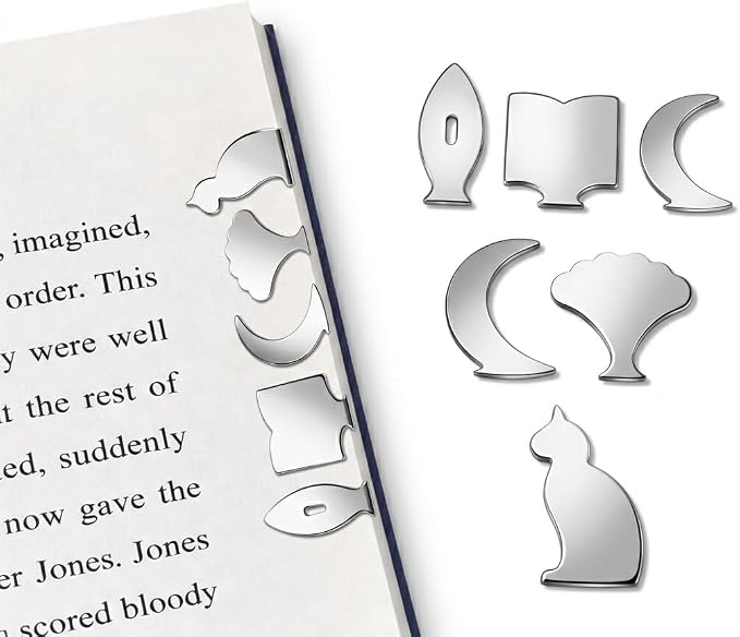 Metal Page Markers Set, 120 Stainless Steel Bookmark Clips in 5 Literary Shapes, Reusable Reading Gifts for Book Lovers, Teachers & Readers