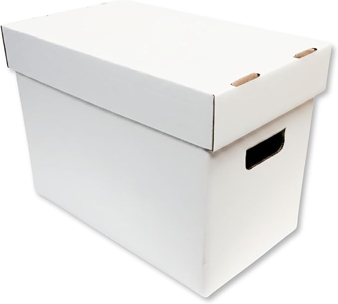 Max Protection Storage Boxes with Lids for Magazine, File, and Document Organization - Heavy Duty 200 lb Test Cardboard Boxes - Made in USA Corrugated Paper, 1 Pack