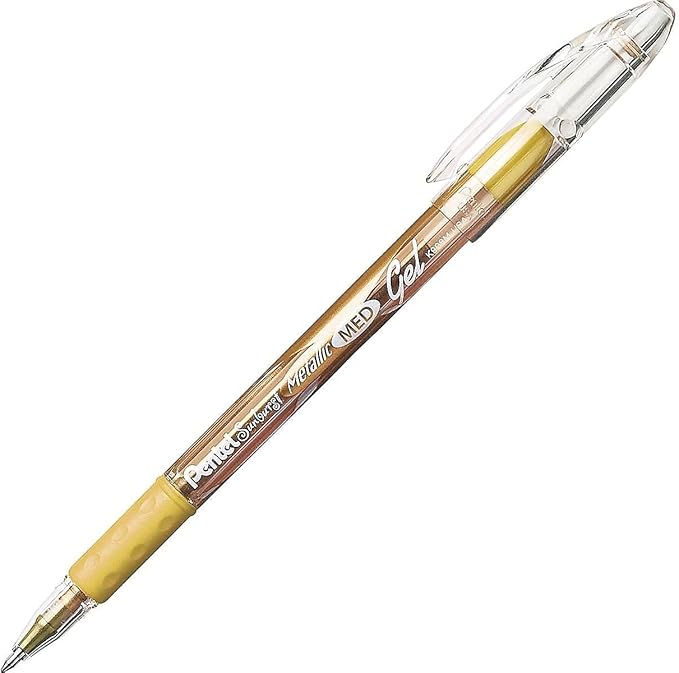 Pentel Sunburst Metallic Gel Pen, Medium Line, Permanent Gold and Silver Ink, 2 Pack (K908MBP2XZ)