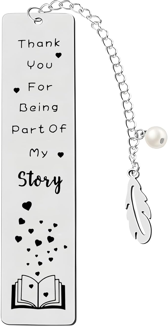 Teniinet Metal Bookmark, Engraved 'Thank You For Being Part Of My Story', Stainless Steel, Silver, 5.11 x 1.02 Inches, 1 Count