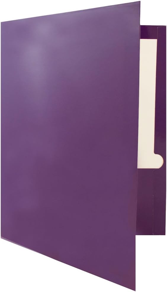 JAM PAPER Laminated Two Pocket Glossy School Folders - Letter Size - High Gloss Purple - Bulk 100/Box