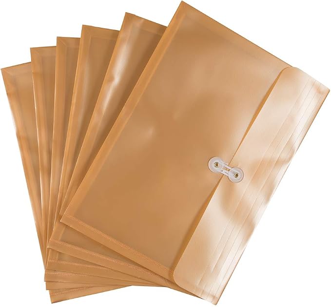 JAM PAPER Plastic Envelopes with Button & String Tie Closure - Legal Booklet - 9 3/4 x 14 1/2 - Gold - 12/Pack