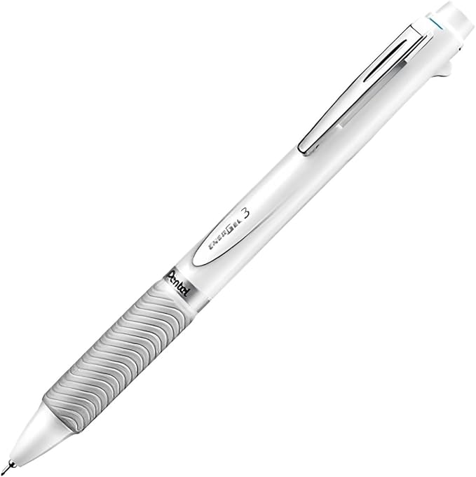 Pentel EnerGel 3 Multi-Function, 3-Ink Gel Pen, (0.5mm) Fine Line, White Barrel - BLC35W
