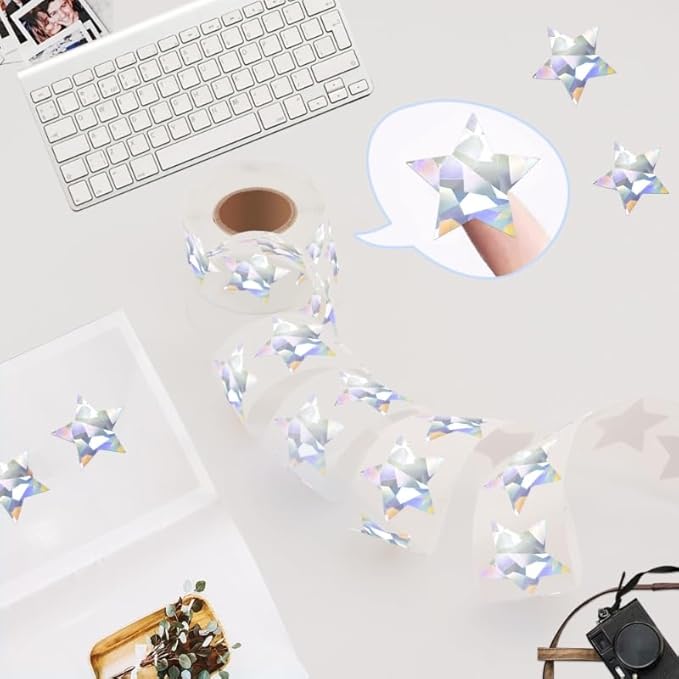 Siliver Star Stickers for Kids Reward,Self-Adhesive Good Foil Star Stickers,Glitter Star Stickers Large 1 Inch,Holographic Stickers Chart for Kids Behavior,Students Teacher School Classroom 500 Pcs