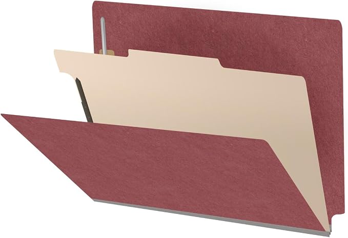Pressboard Classification Folders, Full Cut End Tab, Letter Size, 1 Divider, Dark Red (Box of 10)