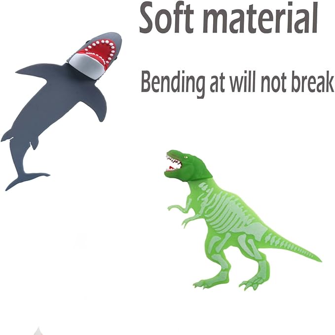 3D Cartoon Animal Book Marks，Funny Cute Pretty Unique Bookmark for Kids, Boys, Girls, Students and Reading Lovers (Luminous Dinosaur+Shark)