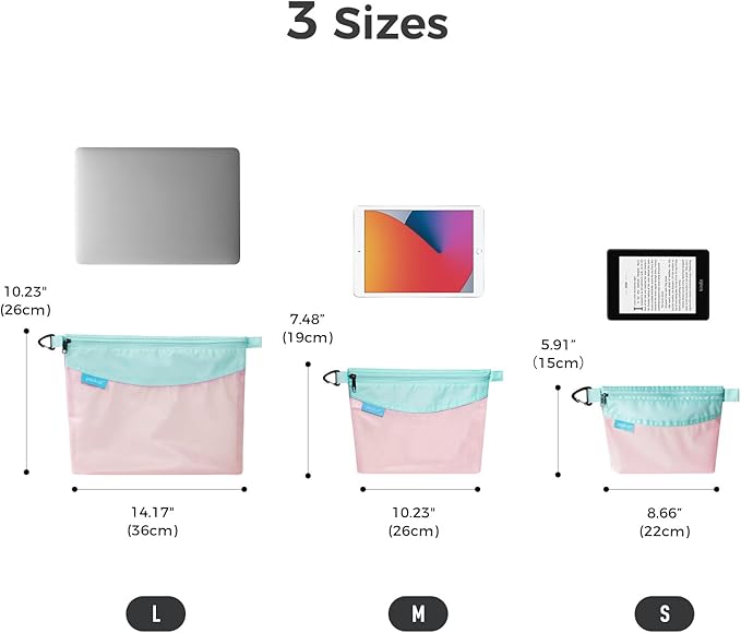 pack all 3 Pcs Water-resistant Material Zipper Pouch Set, Mesh Zipper Bags for Storage, Travel, Office (Pink)