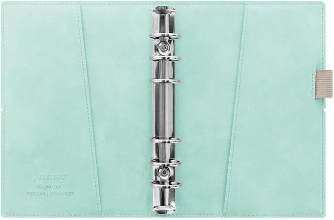 Filofax Domino Soft Organizer, Personal Size, Duck Egg - Smooth, Leather-Look, Grain Effect, Tactile, Six Rings, Week-to-View Calendar Diary, Multilingual, 2025 (C022579-25)