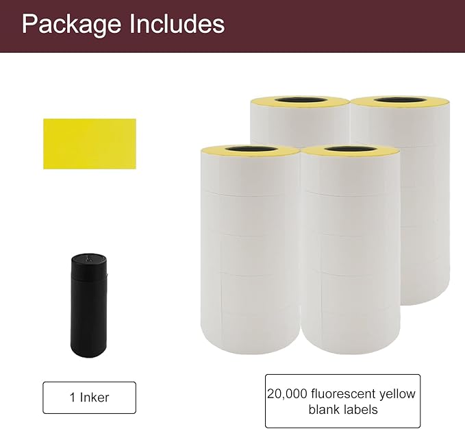 Motex 2 Line Blank Labels - 20,000 Fluorescent Yellow Blank Price and Date Gun Labels with 1 Ink Roller, Fits MX-2316NEW