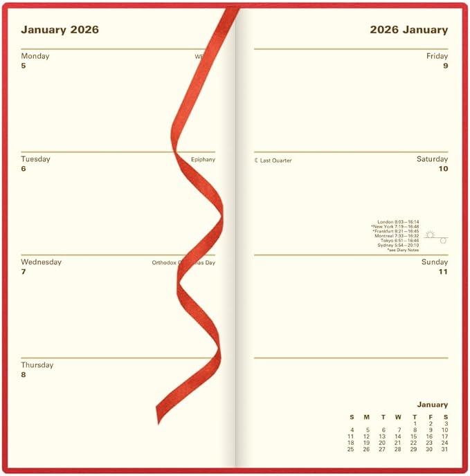 Letts of London® 2026 Belgravia Weekly/Monthly Appointment Book and Planner, 12 Months, January to December, Italian Leather, Vertical, Slim Size, 6.625" x 3.25", English, Red (C33SURD-26)