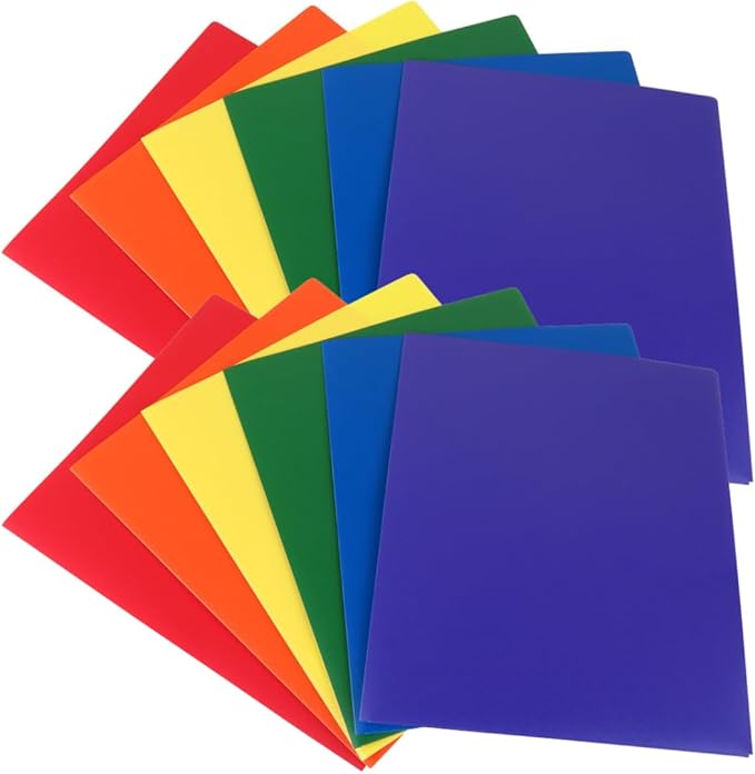 Evelots 2 Pocket Folders-12 Pack - Double Pocket Durable Plastic Folder - Letter Size - Business Card Slot - Flexible - Office, School, Home - 6 Color