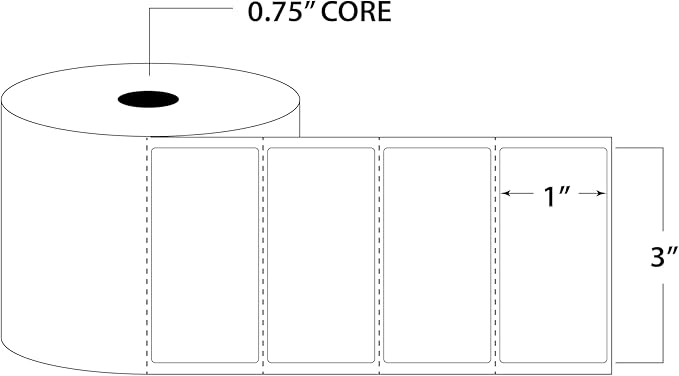 Blank Labels Thermal Transfer Shipping Labels, Matte White Printer Labels on 0.75" Core with Sensor Mark 3" X 1" Label 650 Labels per Roll 4 Rolls