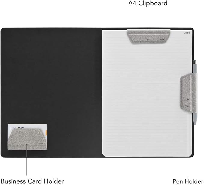 LHiDS Magnetic Business Portfolio Lite Resume Padfolio Organizer with Clipboard, Paper Clip, Writing Pad, Pen/Card Holder, Magnetic Closure for Work, School and More (Grey, A4/Letter)