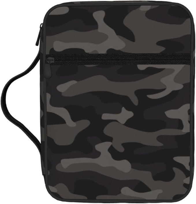 Camo Black and Grey Camouflage Bible Cover Case Carrying Book Protector Case Bible Study Supplies Accessories Holder Case Christian Gift for Women Men