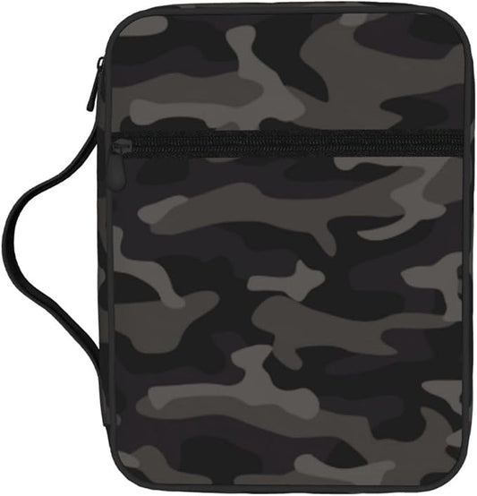 Camo Black and Grey Camouflage Bible Cover Case Carrying Book Protector Case Bible Study Supplies Accessories Holder Case Christian Gift for Women Men