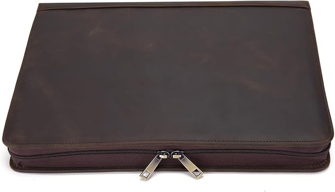 Genuine Leather Portfolio for Women and Men, 8.5 x 11 Legal Pad Padfolio, Zippered Notebook Organizer for 13” Laptop, Business Executive Professional Folio for Work, Dark Khaki