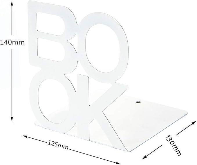 Book Ends - Decorative Metal Book Ends Supports for Bookrack Desk,Books, Unique Appearance Design,Heavy Duty (White, 4 Pair)
