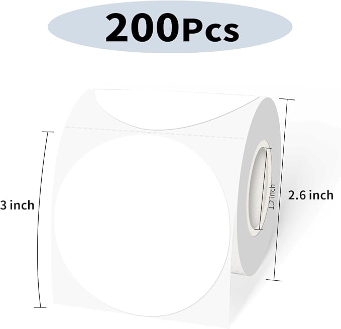 3 Inch Circle Thermal Sticker Labels, Self-Adhesive Round Direct Thermal Labels for Business, 200 Sheets/1 Roll