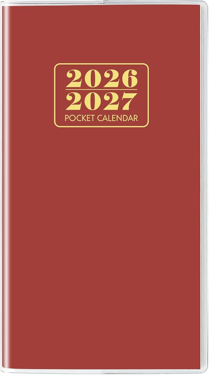 Pocket Calendar 2026-2027, Purse Monthly Planner, Runs from January 2026 Until December 2027, 3.7" x 6.7", Pocket Calendar with PVC Cover for Planning, Organizing and Office - Wine Red