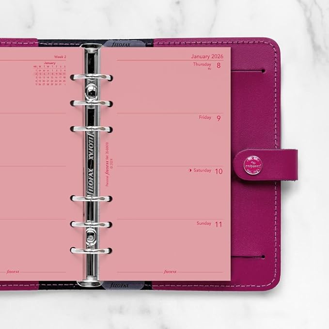 Filofax Calendar Diary Refill, Personal/Compact Size, Week-to-View, Pink Paper, Unruled, English, 2026 (C68478-26)