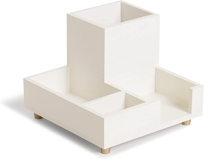 U Brands Juliet Compartment Cup, Office Organization Supplies, White and Gold, 1 Count