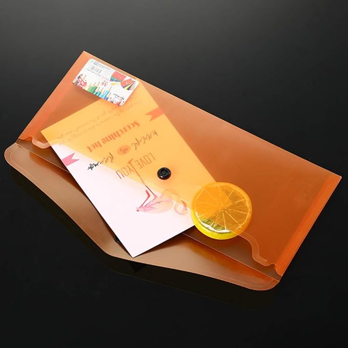 6Pcs Plastic File Folder Envelopes Document Organizer with Snap Button Clear File Folders for School Office Filling Product (Random Color)